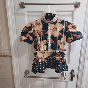 AUTUMN ADEIGBO Floral Navy Blouse